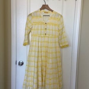 Sunny Yellow Checkered Midi Dress